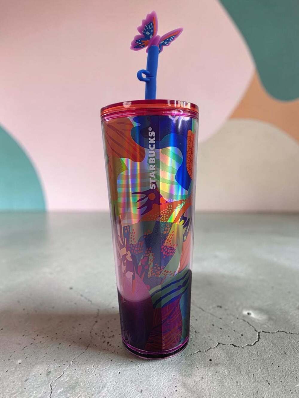 Starbucks Summer 2024 Butterfly Venti 24 oz Cold Cup Tumbler with Straw Topper